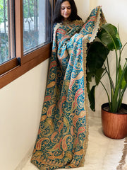 Blue Chinon Dupatta with Gold Thread & Aari Embroidery
