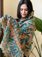 Blue Chinon Dupatta with Gold Thread & Aari Embroidery
