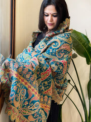 Blue Chinon Dupatta with Gold Thread & Aari Embroidery