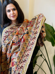 Multicolor Chinon Dupatta with Gold Thread & Aari Embroidery