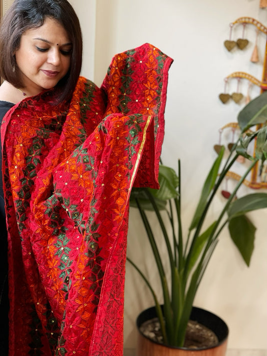 Handmade Phulkari Dupatta in Cotton
