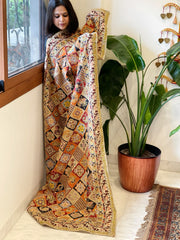 Multicolor Chinon Dupatta with Gold Thread & Aari Embroidery