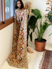 Multicolor Chinon Dupatta with Gold Thread & Aari Embroidery
