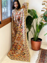 Multicolor Chinon Dupatta with Gold Thread & Aari Embroidery