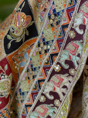 Multicolor Chinon Dupatta with Gold Thread & Aari Embroidery