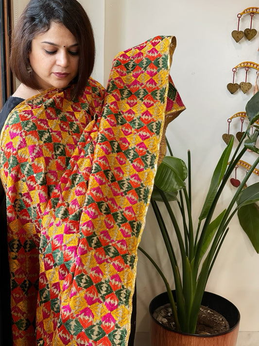 Handmade Phulkari Dupatta in Cotton