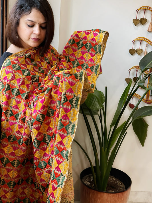 Handmade Phulkari Dupatta in Cotton