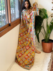 Multicolor Chinon Dupatta with Gold Thread & Aari Embroidery
