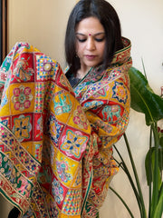 Multicolor Chinon Dupatta with Gold Thread & Aari Embroidery