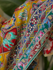 Multicolor Chinon Dupatta with Gold Thread & Aari Embroidery
