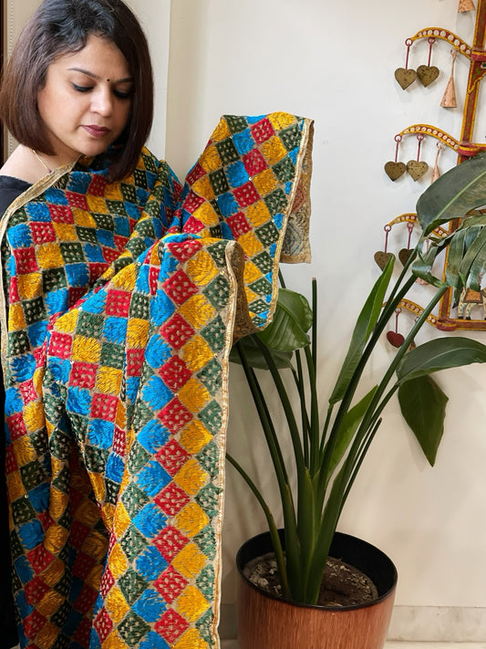 Handmade Phulkari Dupatta in Cotton