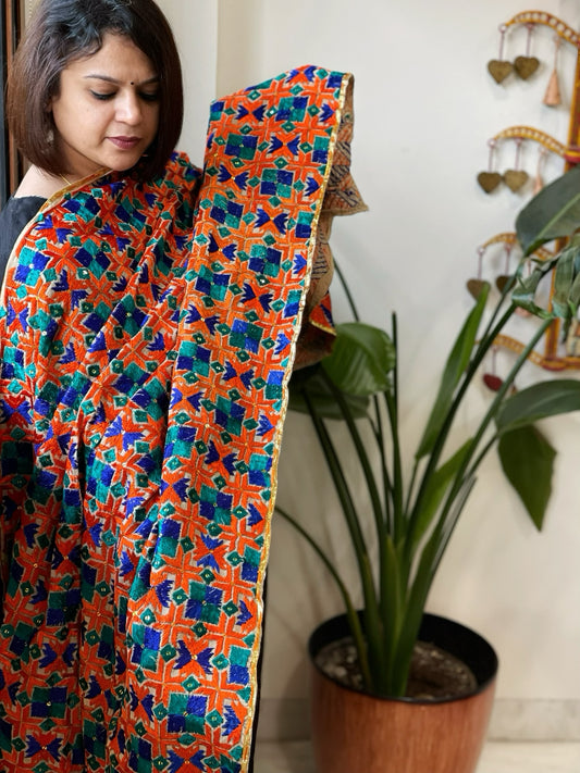 Handmade Phulkari Dupatta in Cotton
