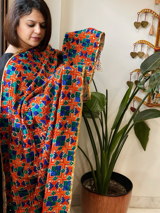 Handmade Phulkari Dupatta in Cotton