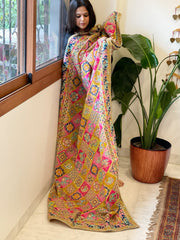 Multicolor Chinon Dupatta with Gold Thread & Aari Embroidery
