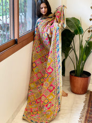 Multicolor Chinon Dupatta with Gold Thread & Aari Embroidery