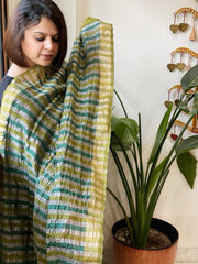 Green, Blue Handwoven Chanderi Tissue Dupatta
