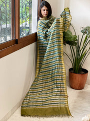 Green, Blue Handwoven Chanderi Tissue Dupatta