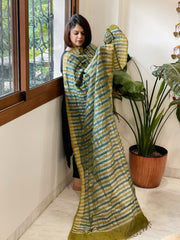 Green, Blue Handwoven Chanderi Tissue Dupatta