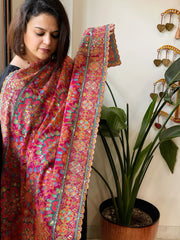 Pink Chinon Dupatta with Aari Embroidery