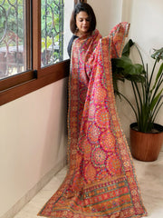 Pink Chinon Dupatta with Aari Embroidery