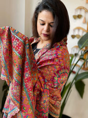 Pink Chinon Dupatta with Aari Embroidery