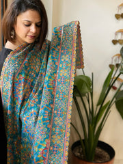 Turquoise Blue Chinon Dupatta with Aari Embroidery