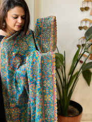 Turquoise Blue Chinon Dupatta with Aari Embroidery