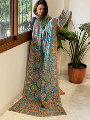 Turquoise Blue Chinon Dupatta with Aari Embroidery