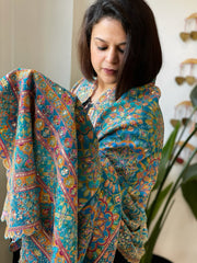 Turquoise Blue Chinon Dupatta with Aari Embroidery