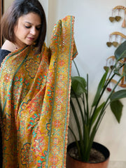 Yellow Chinon Dupatta with Aari Embroidery