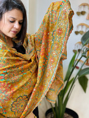 Yellow Chinon Dupatta with Aari Embroidery