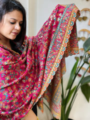 Pink Chinon Dupatta with Aari Embroidery