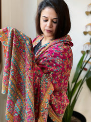 Pink Chinon Dupatta with Aari Embroidery