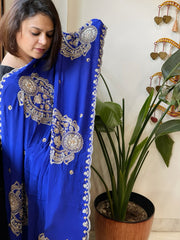 Royal Blue Crepe Dupatta with Pearl, Cut Daana, Gold Thread & Sequin Embroidery