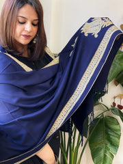 Navy Woven Pashmina Stole with Aari Embroidery