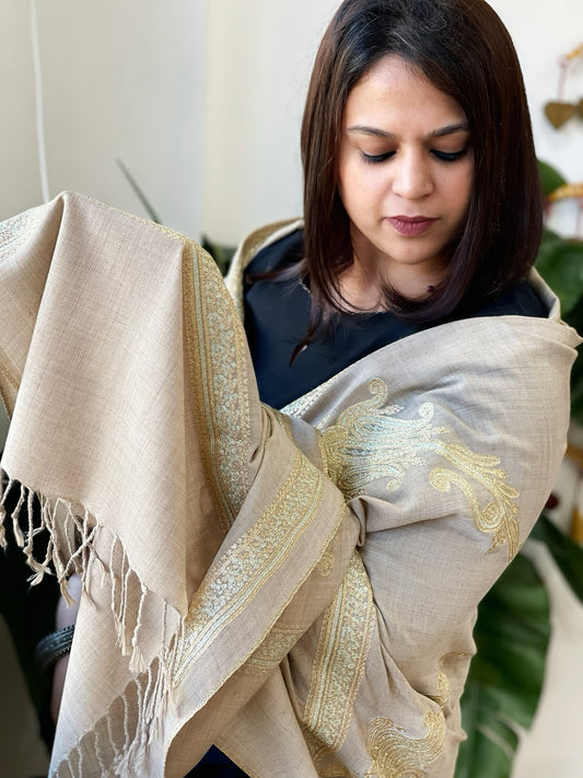 Lite Toosh Woven Pashmina Stole with Aari Embroidery