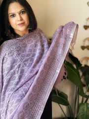 Lavender Pure Linen Handblock Printed Dupatta