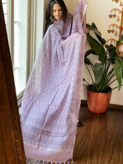 Lavender Pure Linen Handblock Printed Dupatta