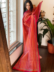 Red, Orange Handmade Kantha Dupatta in Silk