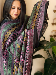 Black Handmade Kantha Dupatta in Silk