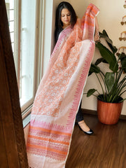 Peach Pure Linen Handblock Printed Dupatta