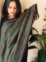 Black Handmade Kantha Dupatta in Silk