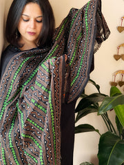 Black Handmade Kantha Dupatta in Silk