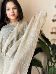 Beige Woven Jamdani in Muslin