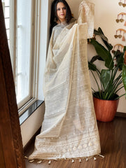 Beige Woven Jamdani in Muslin