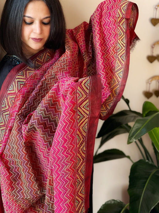 Handmade Kantha Dupatta in Silk