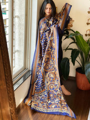 Blue Handmade Nakshi Kantha Dupatta in Pure Silk