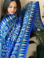 Blue Handmade Nakshi Kantha Dupatta in Pure Silk