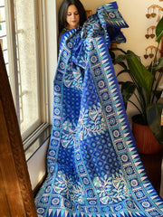 Blue Handmade Nakshi Kantha Dupatta in Pure Silk