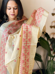 Tussar Silk Dupatta with thread embroidery